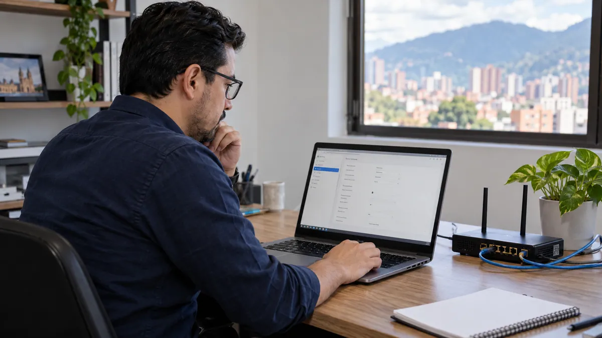 Profesional revisando la configuración de un dominio y su alojamiento web.