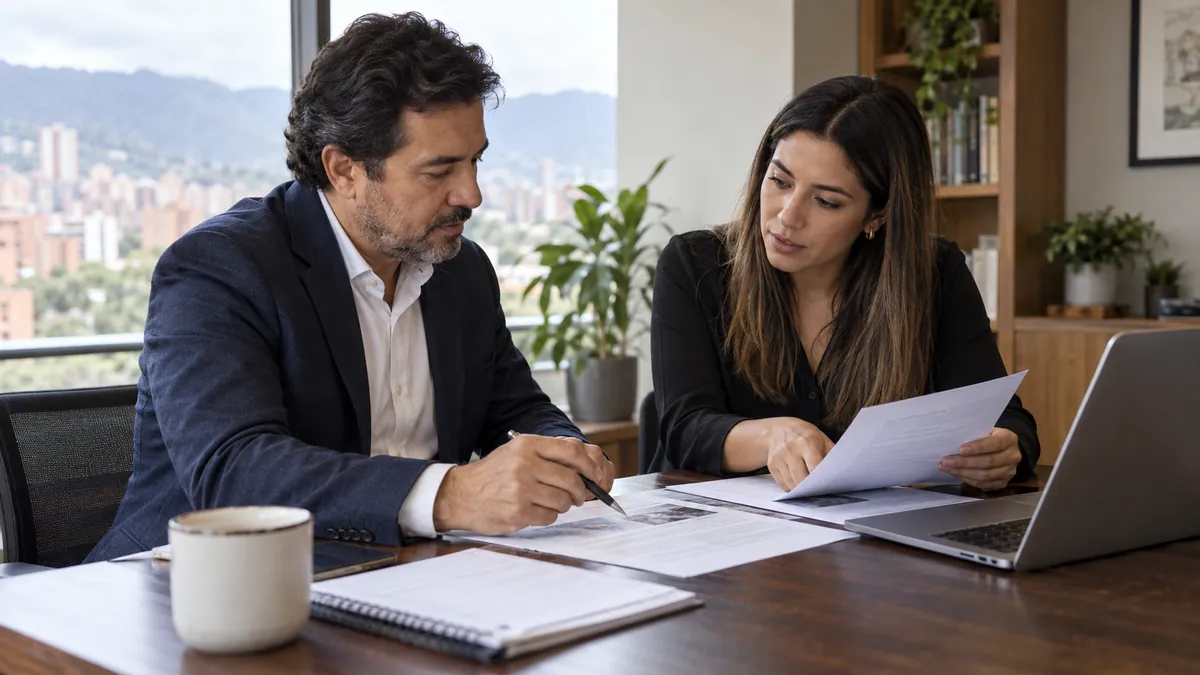Empresario y consultora comparando el alcance de un rediseño web.